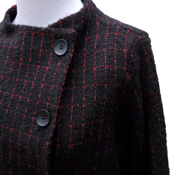 Sahara London Size 1 Black Red Plaid Jacket Asymmetric Front Pockets Sz S - Picture 2 of 15